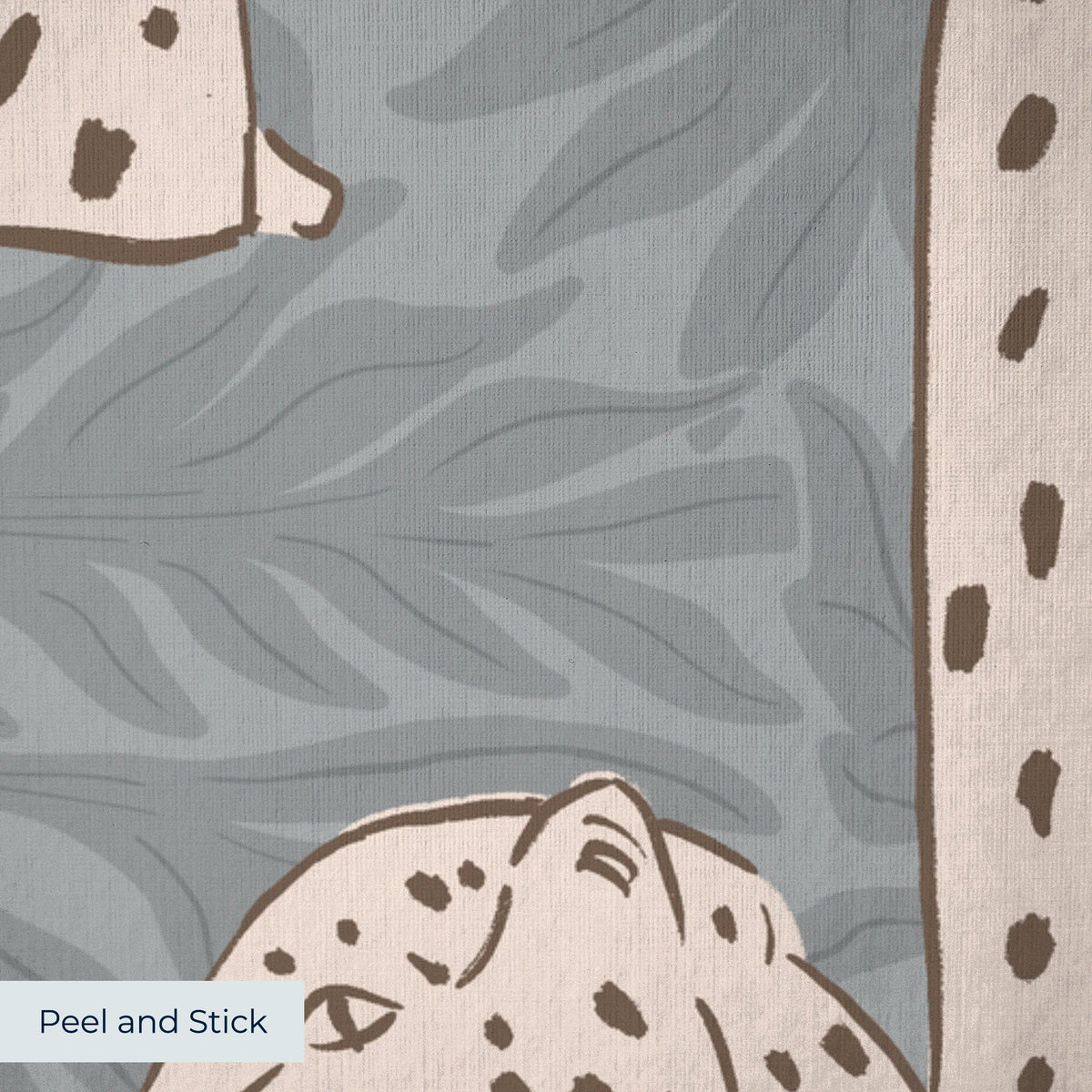 Leopards in various poses on gray background with leaf pattern