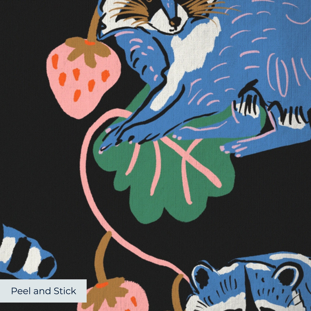 Raccoons and Strawberries Wallpaper