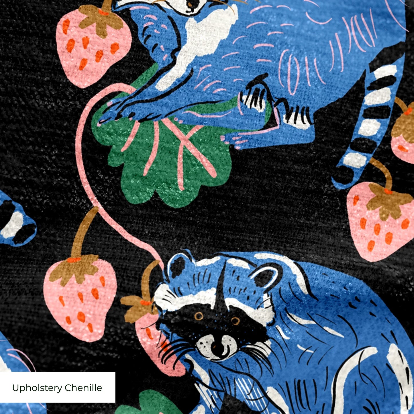 Raccoons and Strawberries Fabric
