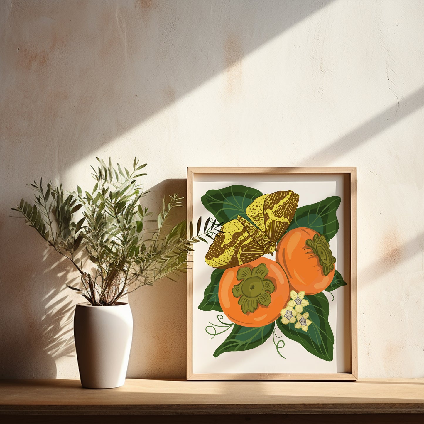 Imperial Moth with Persimmons - Art Print