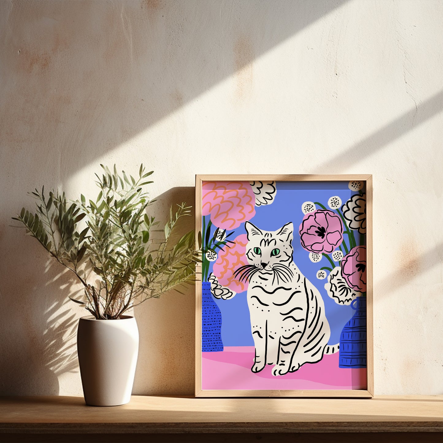 Cat Amongst Flowers - Art Print