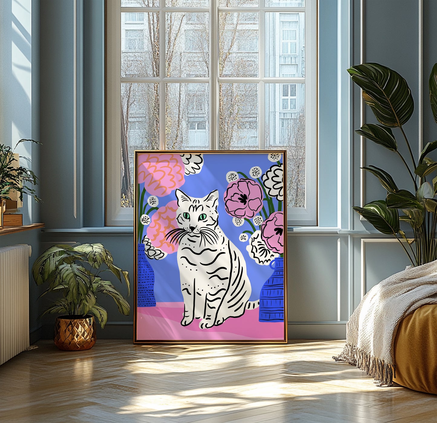 Cat Amongst Flowers - Art Print