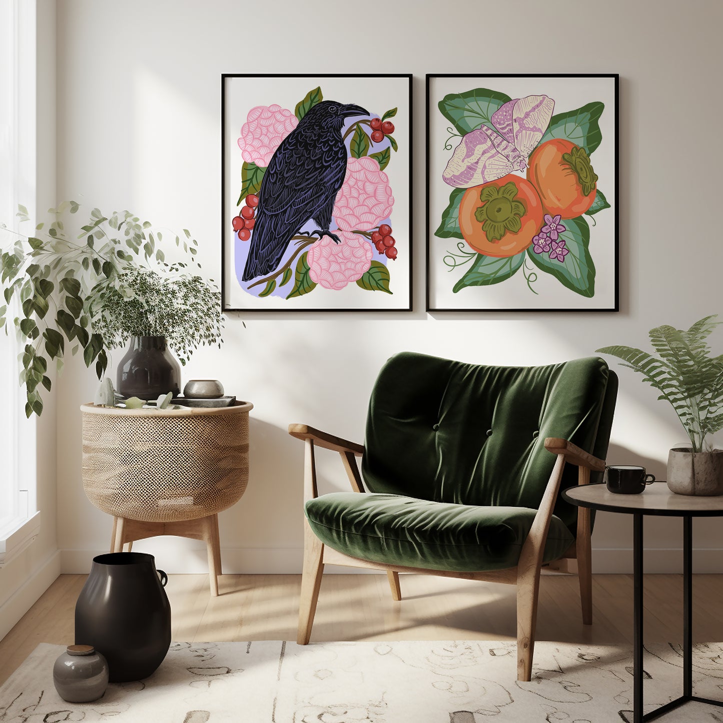 Imperial Moth with Persimmons - Art Print
