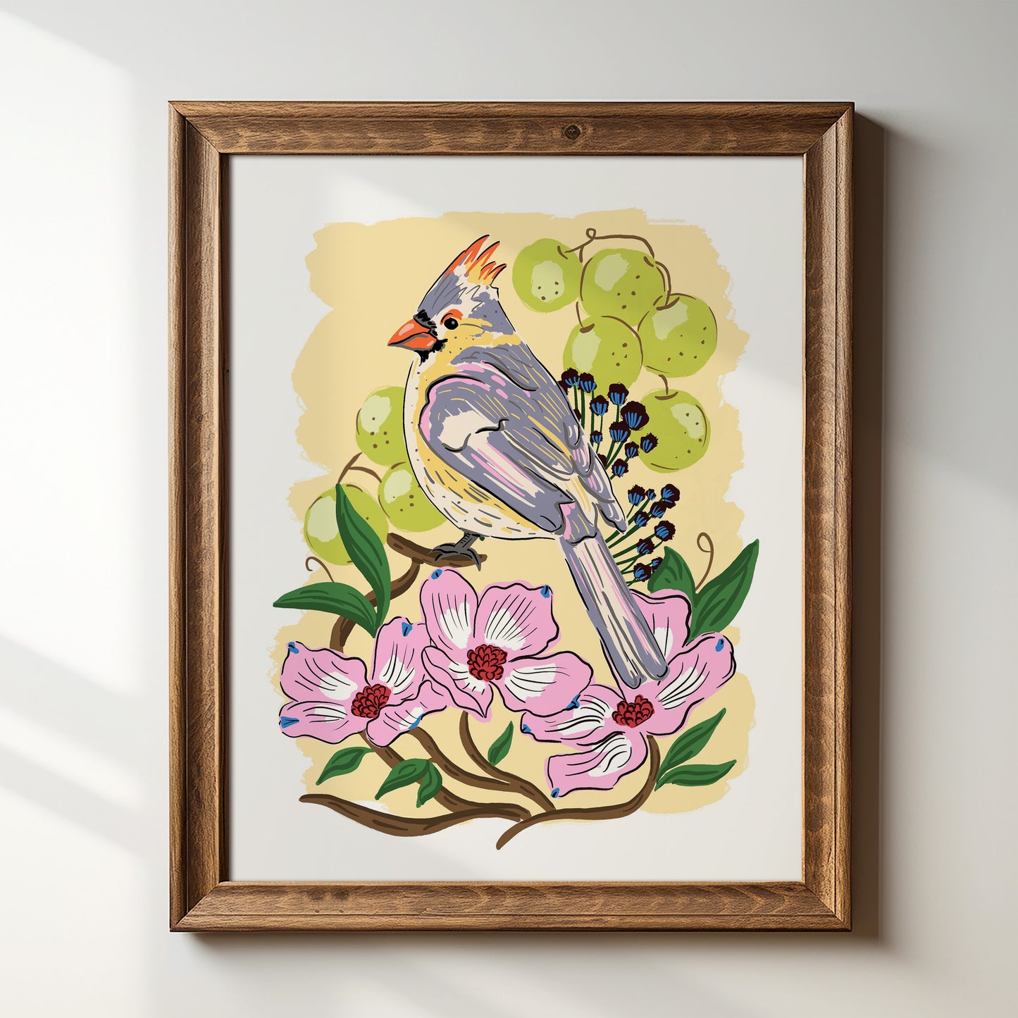 Carolina Cardinal with Scuppernongs - Art Print