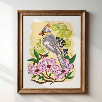 Carolina Cardinal with Muscadines - Art Print