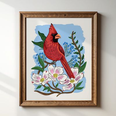 Carolina Cardinal with Dogwoods - Art Print