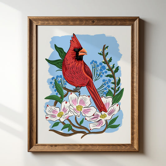 Carolina Cardinal with Dogwoods - Art Print