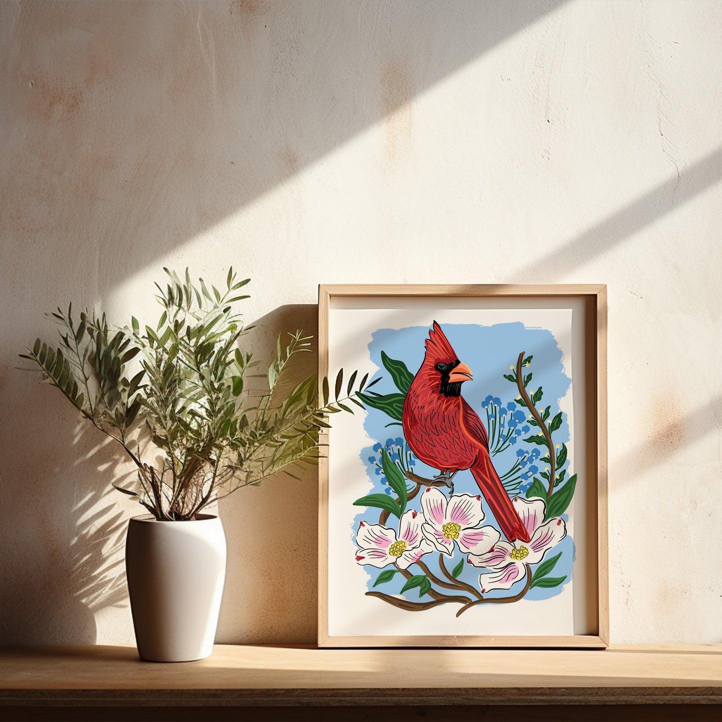 Carolina Cardinal with Dogwoods - Art Print