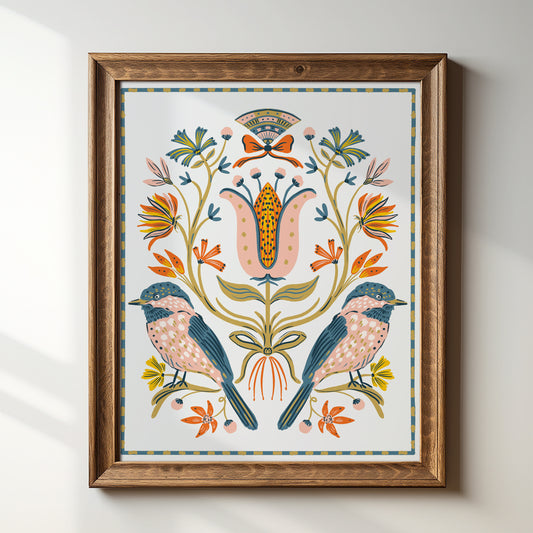 Carolina Chickadee Folk Art - Art Print