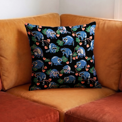 Raccoons and Strawberries Fabric