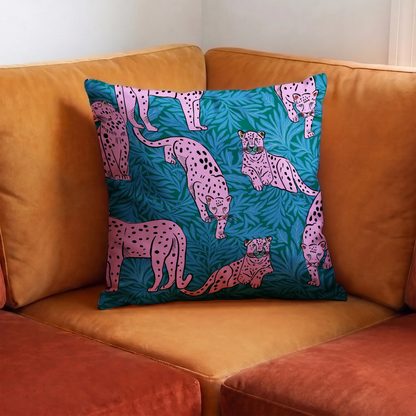 Big Cats with Willow Leaves Fabric