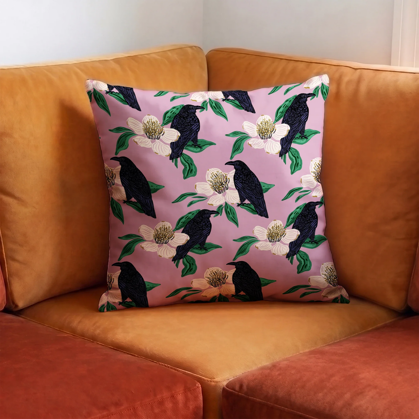 Raven with Magnolia Blossoms  Fabric