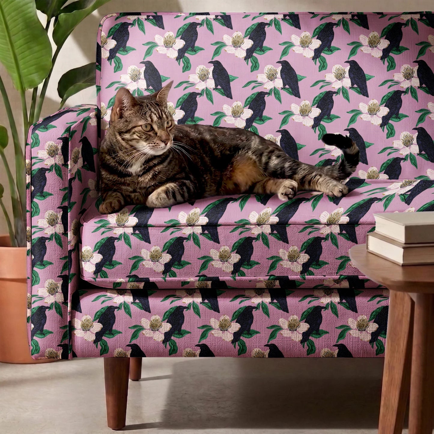 Raven with Magnolia Blossoms  Fabric
