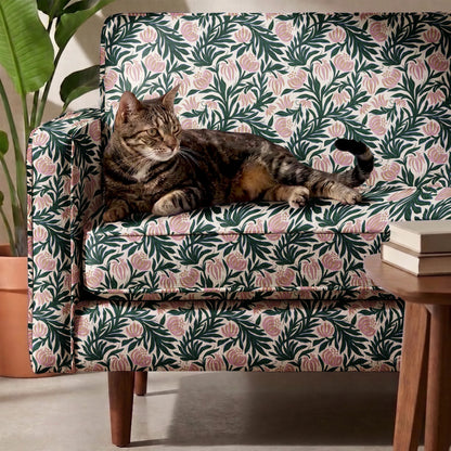 Morris Vines, Petal Pink and Dark Green Fabric