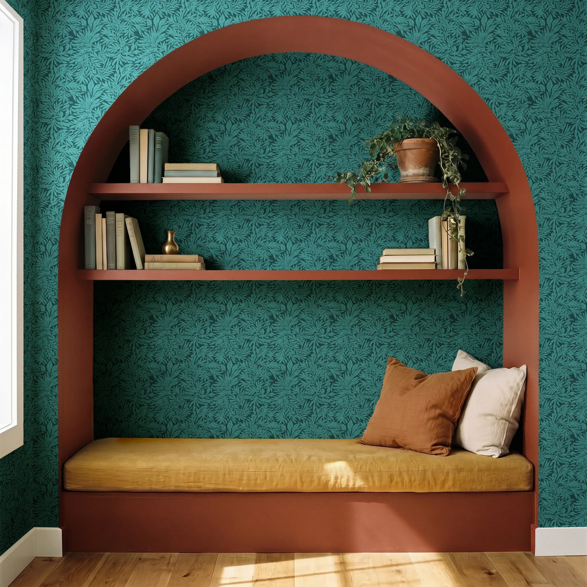 Willow Leaves, Lush Teal Wallpaper