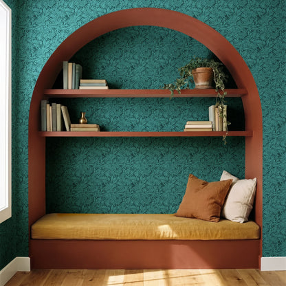 Willow Leaves, Lush Teal Wallpaper
