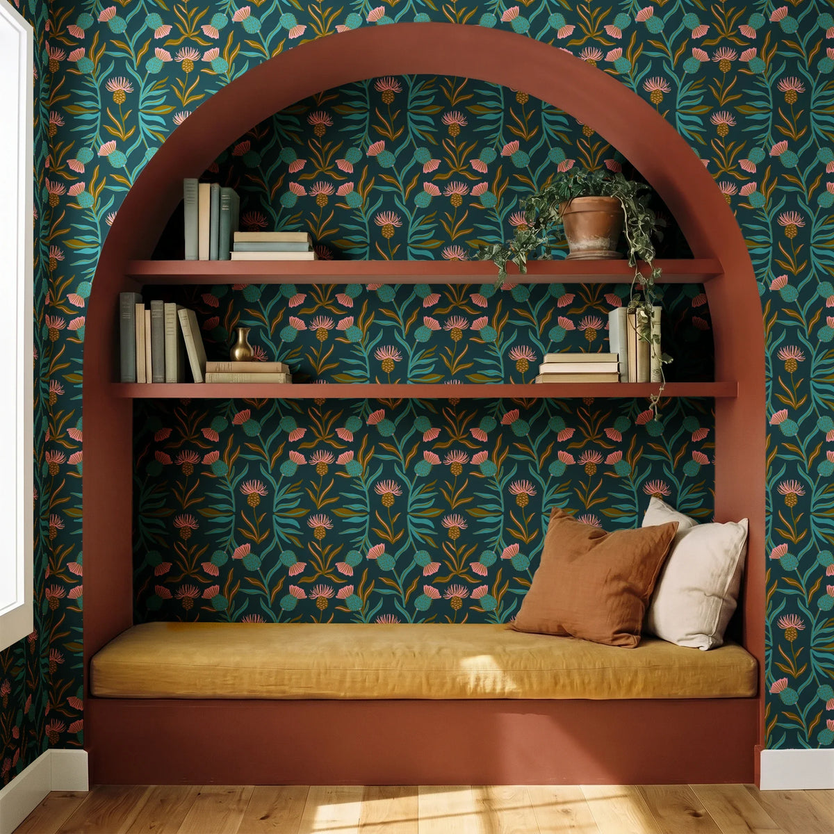 Thistle, Dark Teal Wallpaper