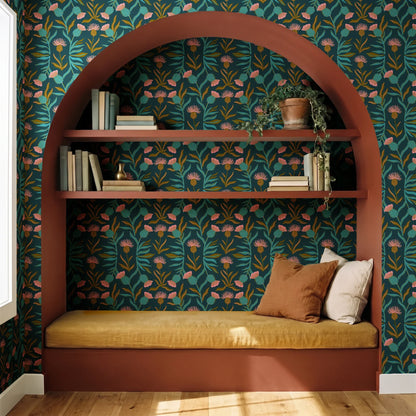 Thistle, Dark Teal Wallpaper