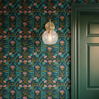 Thistle, Dark Teal Wallpaper
