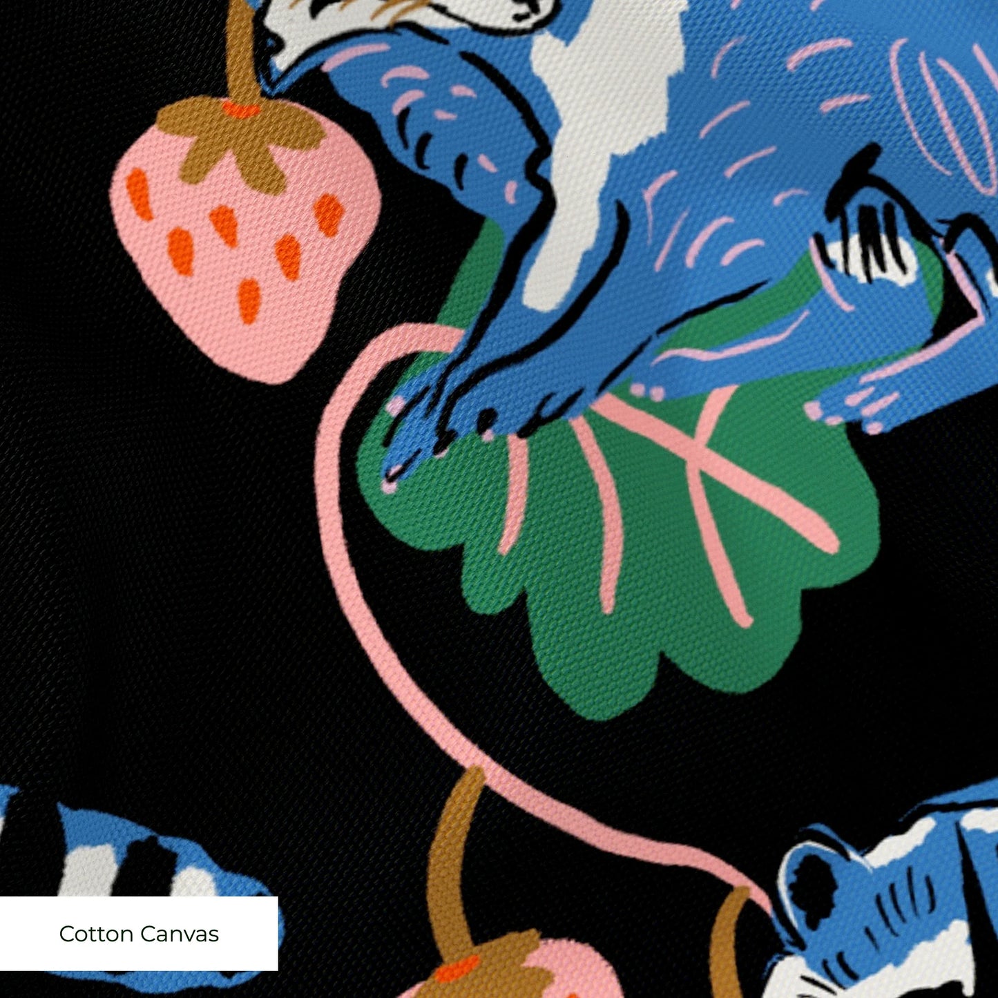 Raccoons and Strawberries Fabric