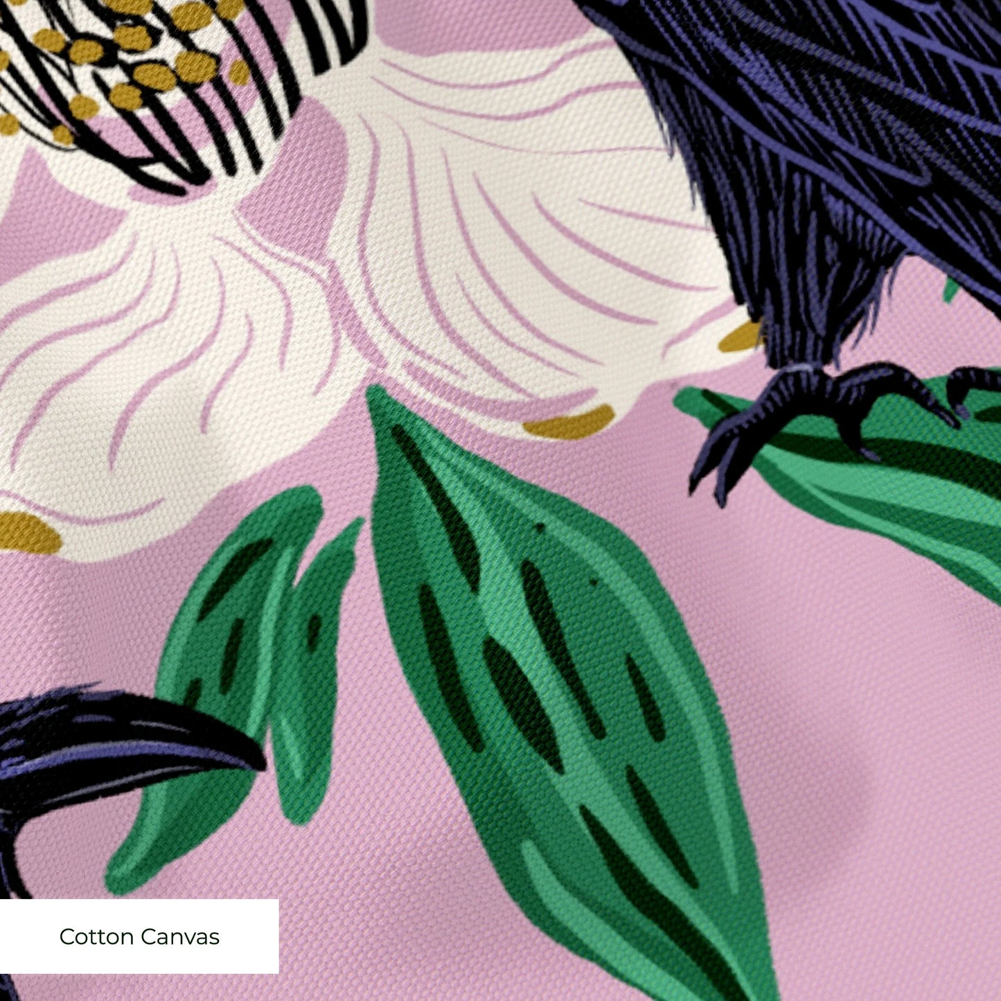 Raven with Magnolia Blossoms  Fabric
