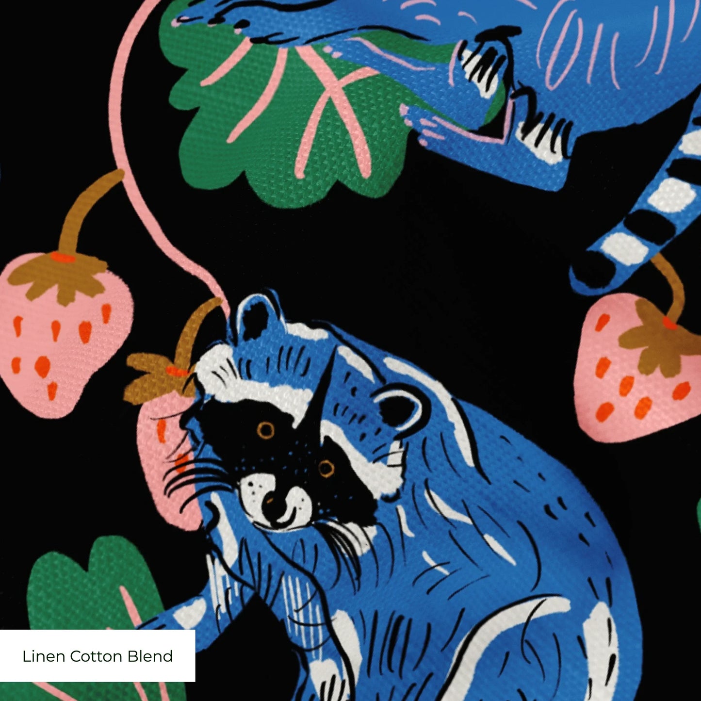 Raccoons and Strawberries Fabric