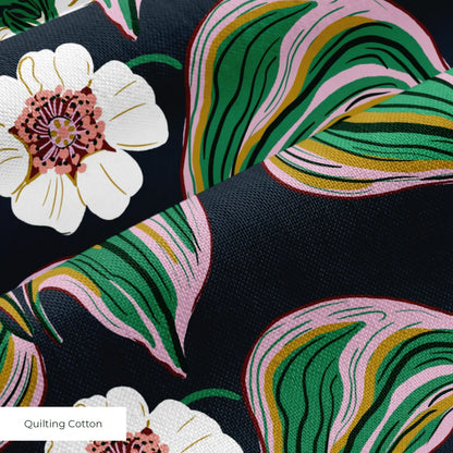 Floral, Dark Navy Fabric