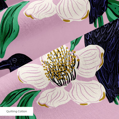 Raven with Magnolia Blossoms  Fabric