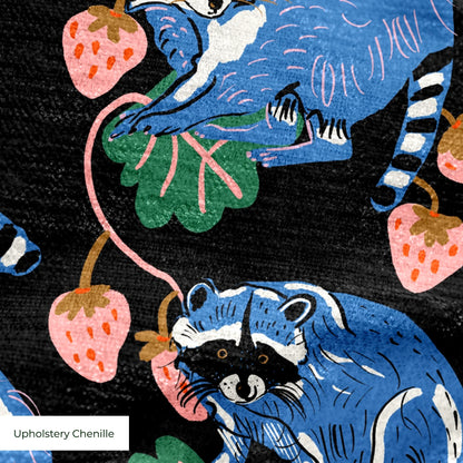 Raccoons and Strawberries Fabric