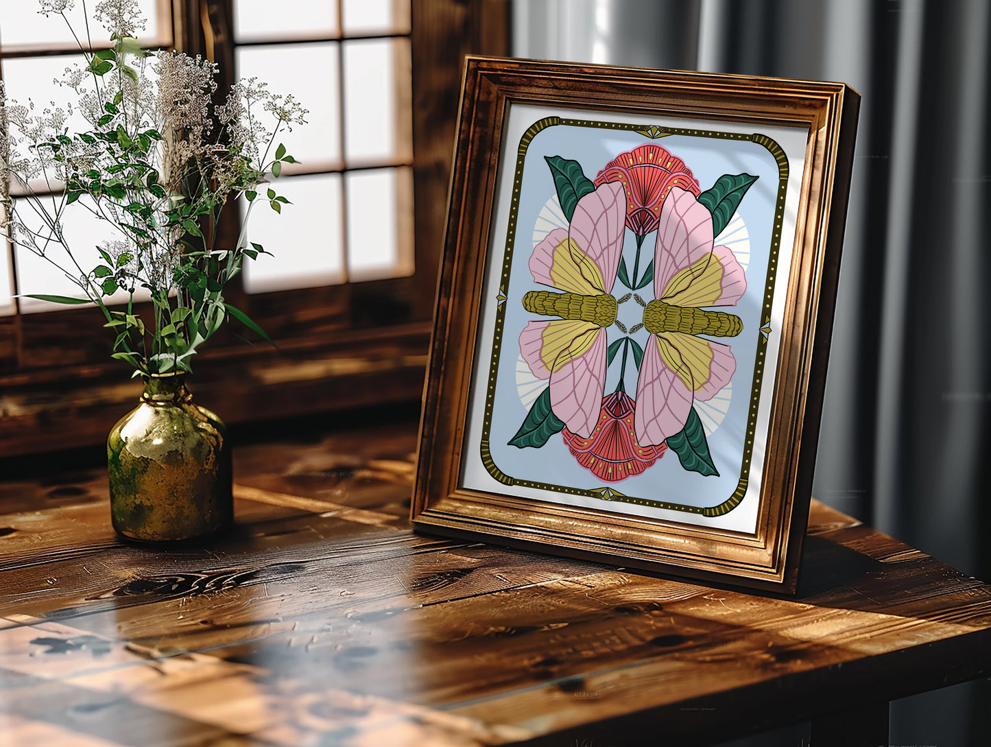Deco Rosy Maple Moths - Art Print