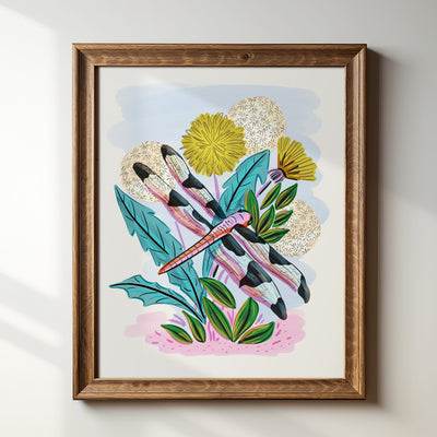 Dragonfly with Dandelions - Art Print