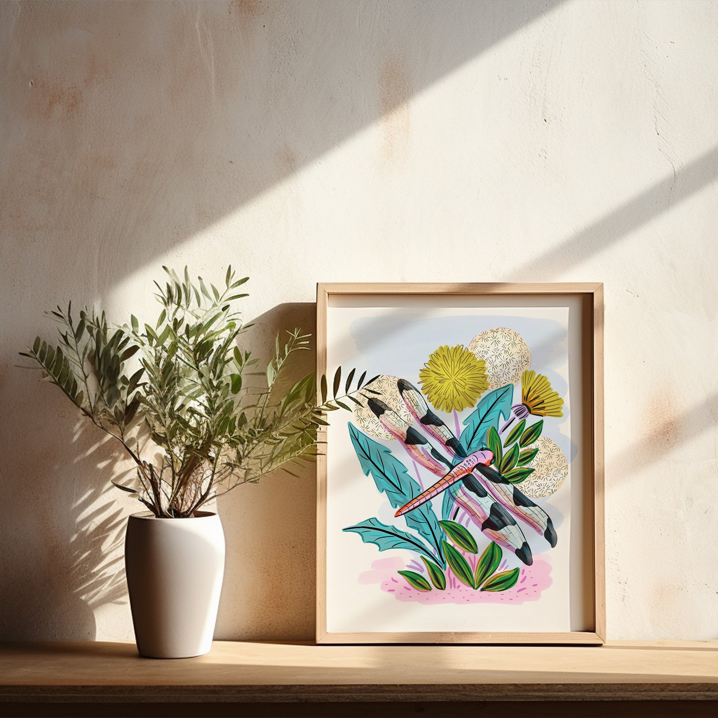 Dragonfly with Dandelions - Art Print