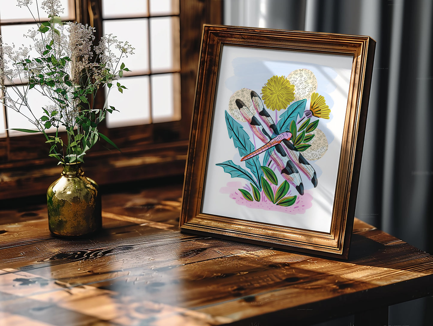 Dragonfly with Dandelions - Art Print