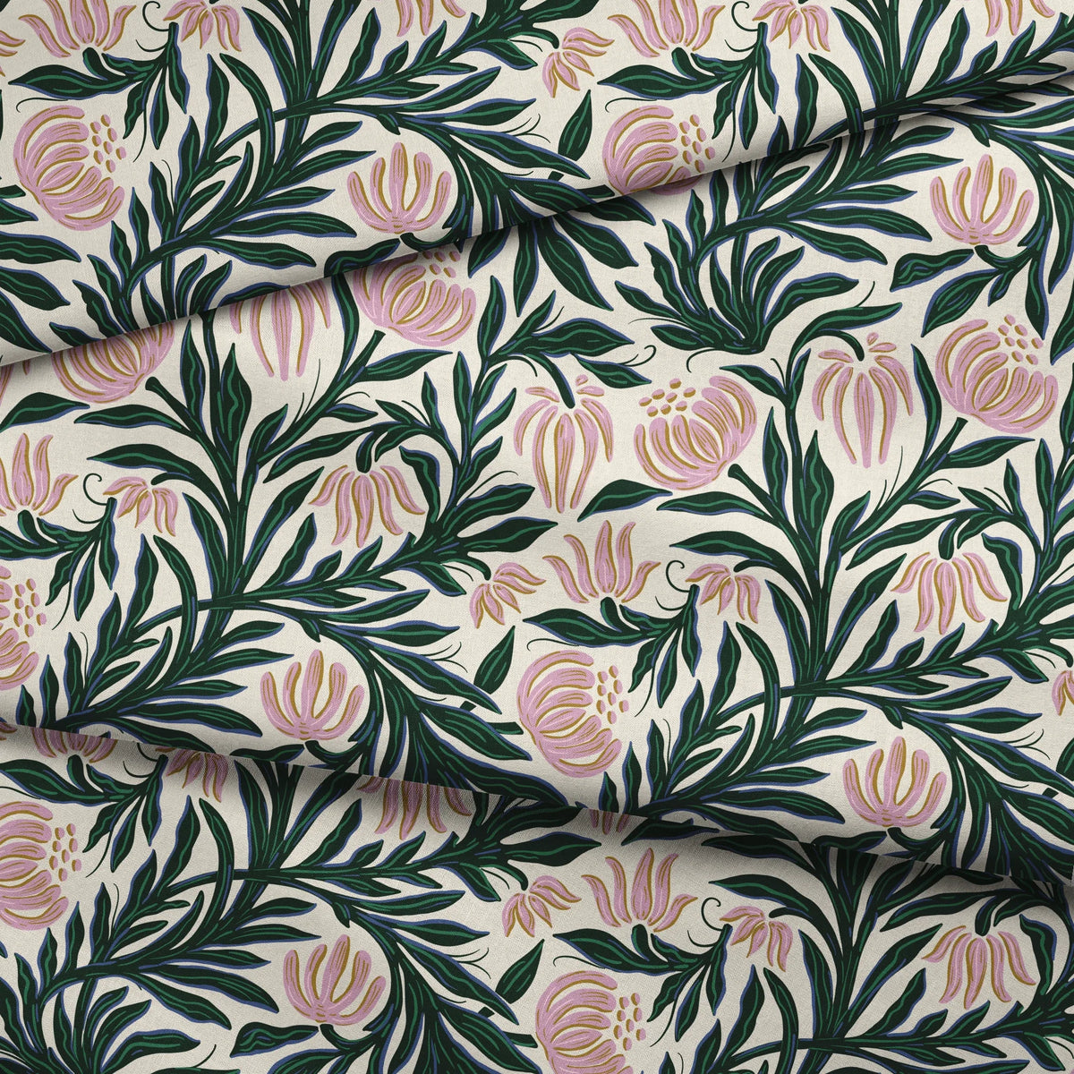 Morris Vines, Petal Pink and Dark Green Fabric