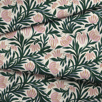 Morris Vines, Petal Pink and Dark Green Fabric