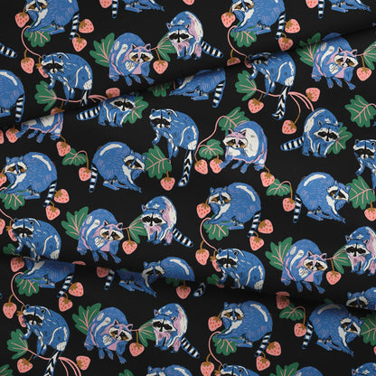 Raccoons and Strawberries Fabric