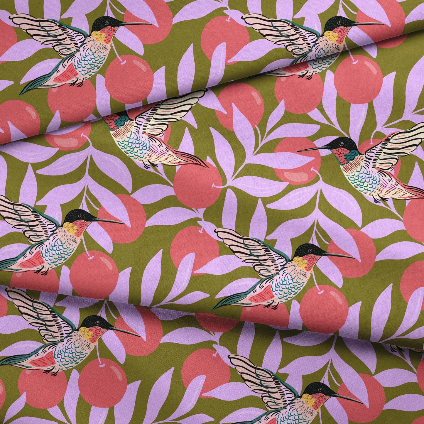 Orange Grove with Hummingbirds Fabric