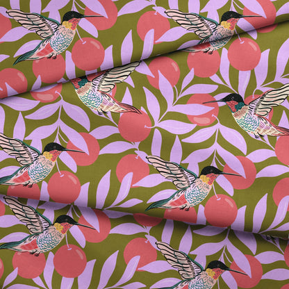 Orange Grove with Hummingbirds Fabric