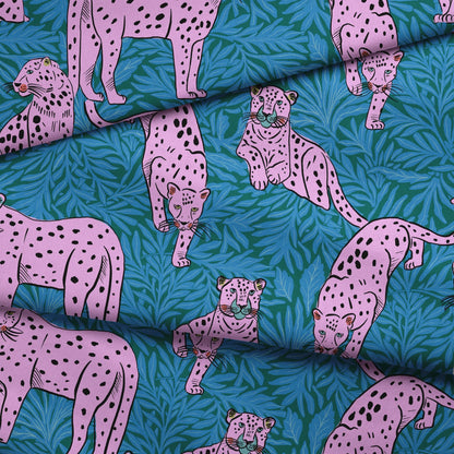 Big Cats with Willow Leaves Fabric