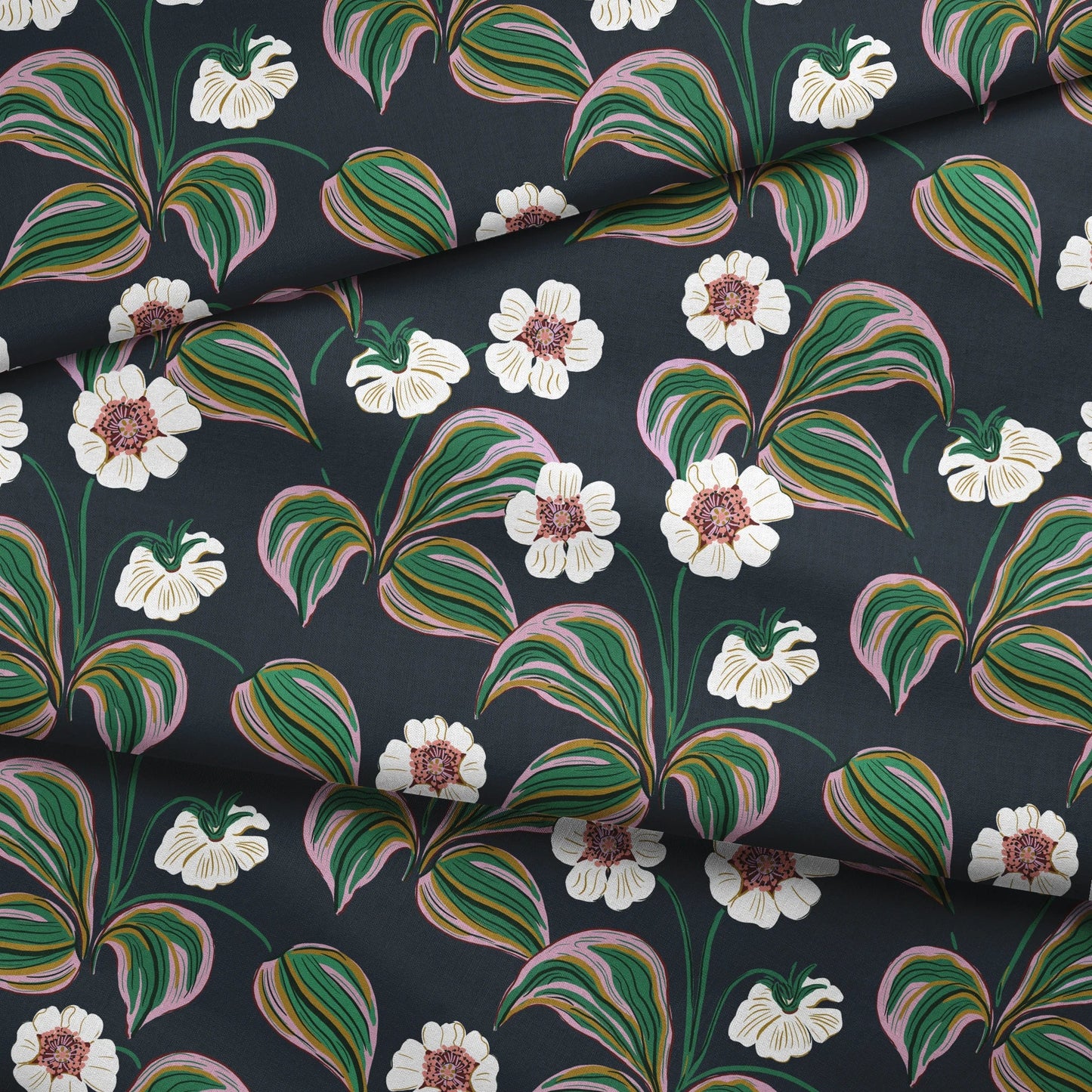 Floral, Dark Navy Fabric