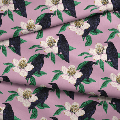 Raven with Magnolia Blossoms  Fabric