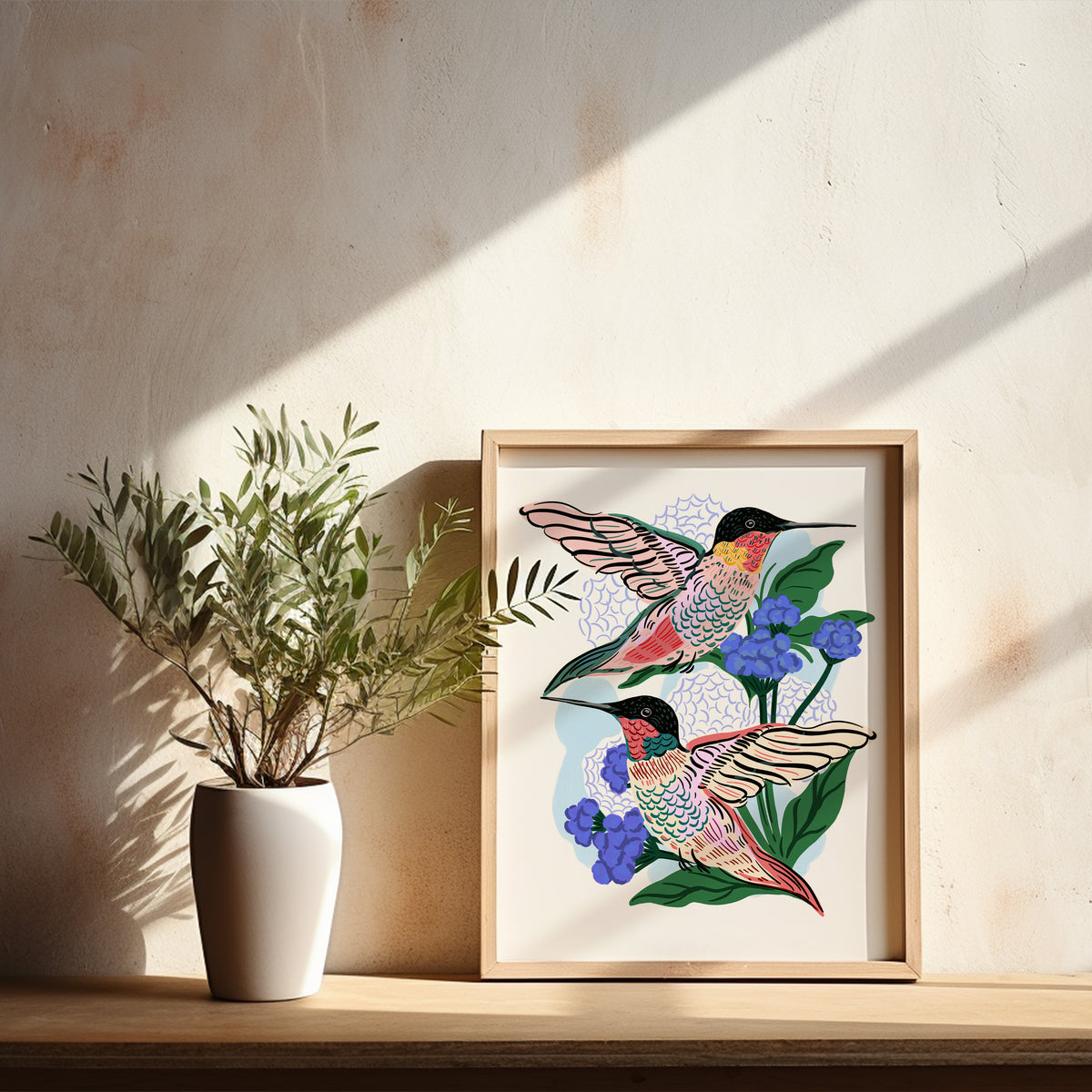 Ruby-Throated Hummingbirds - Art Print