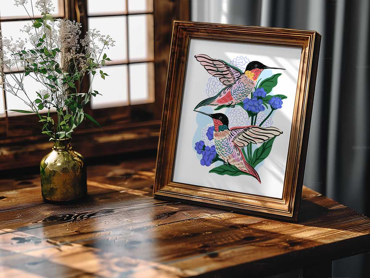 Ruby-Throated Hummingbirds - Art Print