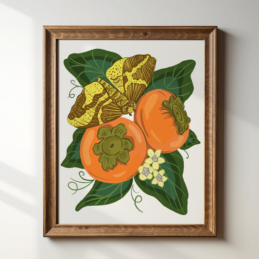 Imperial Moth with Persimmons - Art Print