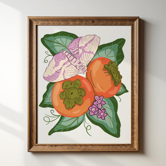 Imperial Moth with Persimmons - Art Print