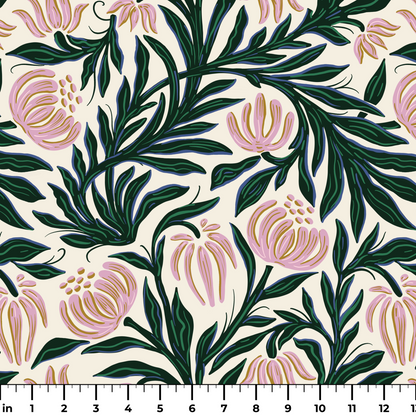 Morris Vines, Petal Pink and Dark Green Fabric