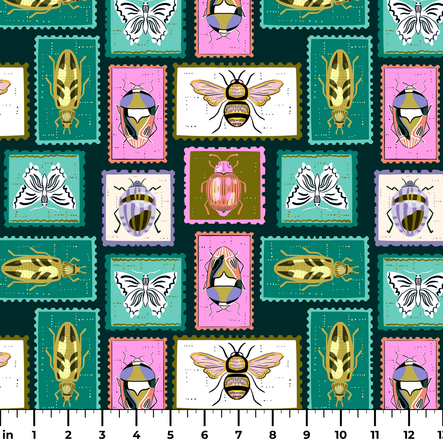 Bug Stamps, Navy Fabric
