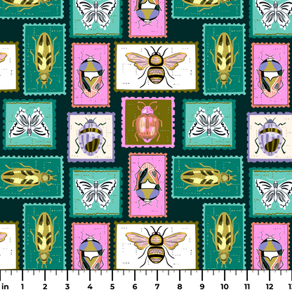 Bug Stamps, Navy Fabric