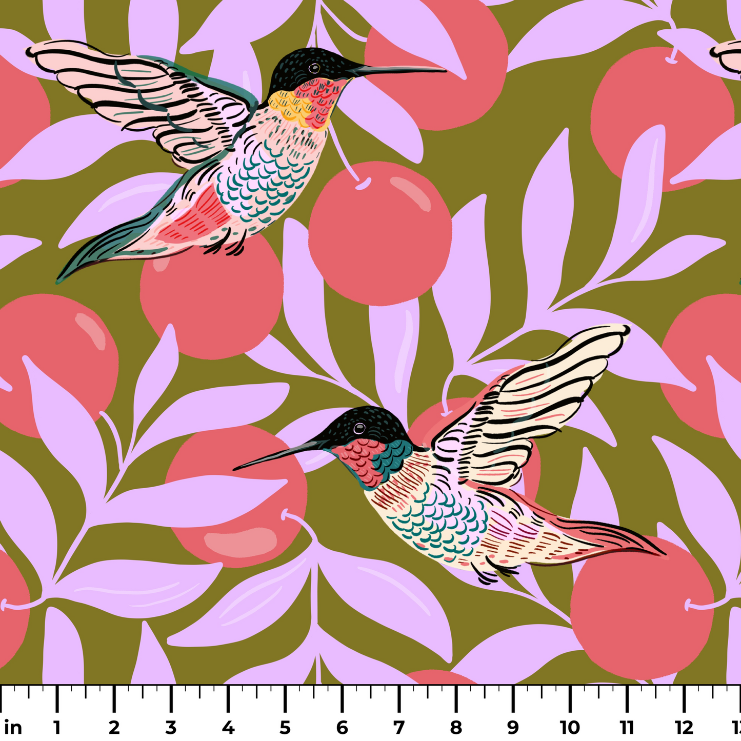Orange Grove with Hummingbirds Fabric
