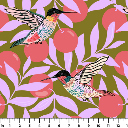 Orange Grove with Hummingbirds Fabric